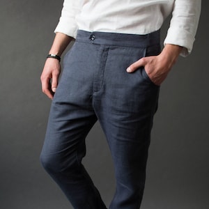 Slightly tapered fit linen pants for men, perfect for summer weddings or casual occasions