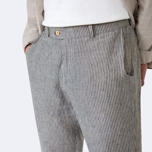 Striped Linen Trousers – Breathable Summer Chinos for Men, Smart Classic Fit Pants for Casual or Wedding