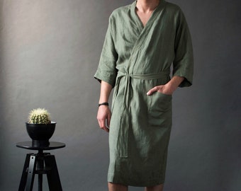 The Linen Kimono Robe: Unisex Breathable Linen Bathrobe - Perfect for Lounging or After-Bath Wrapping - Makes a Great Linen Gift