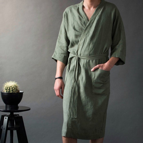 The Linen Kimono Robe Unisex Breathable Linen Bathrobe Etsy