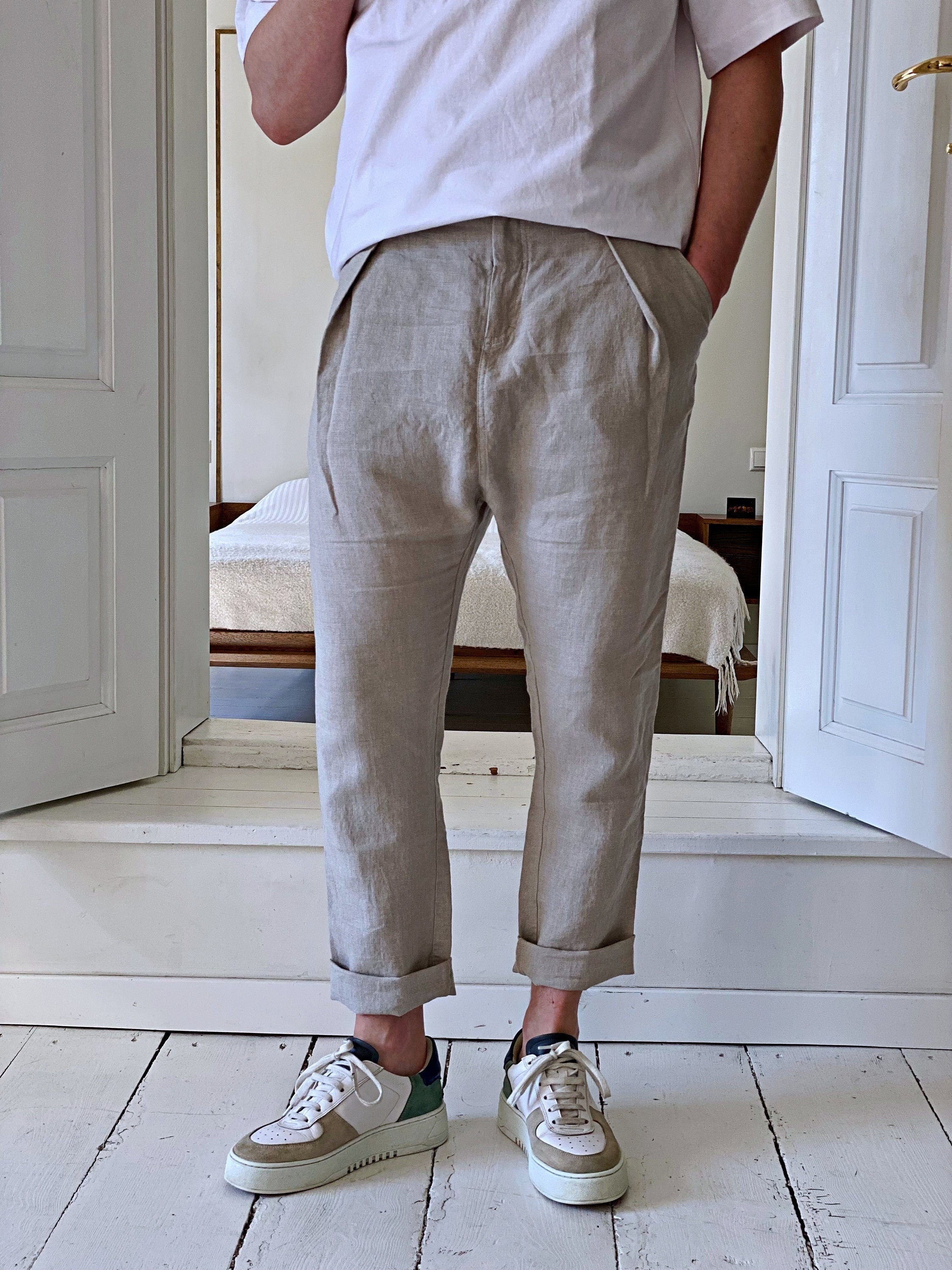 Effortless Style: Men's Casual Summer Linen Pants Drop-crotch Chinos With  Pleated Front & Tapered Fit 