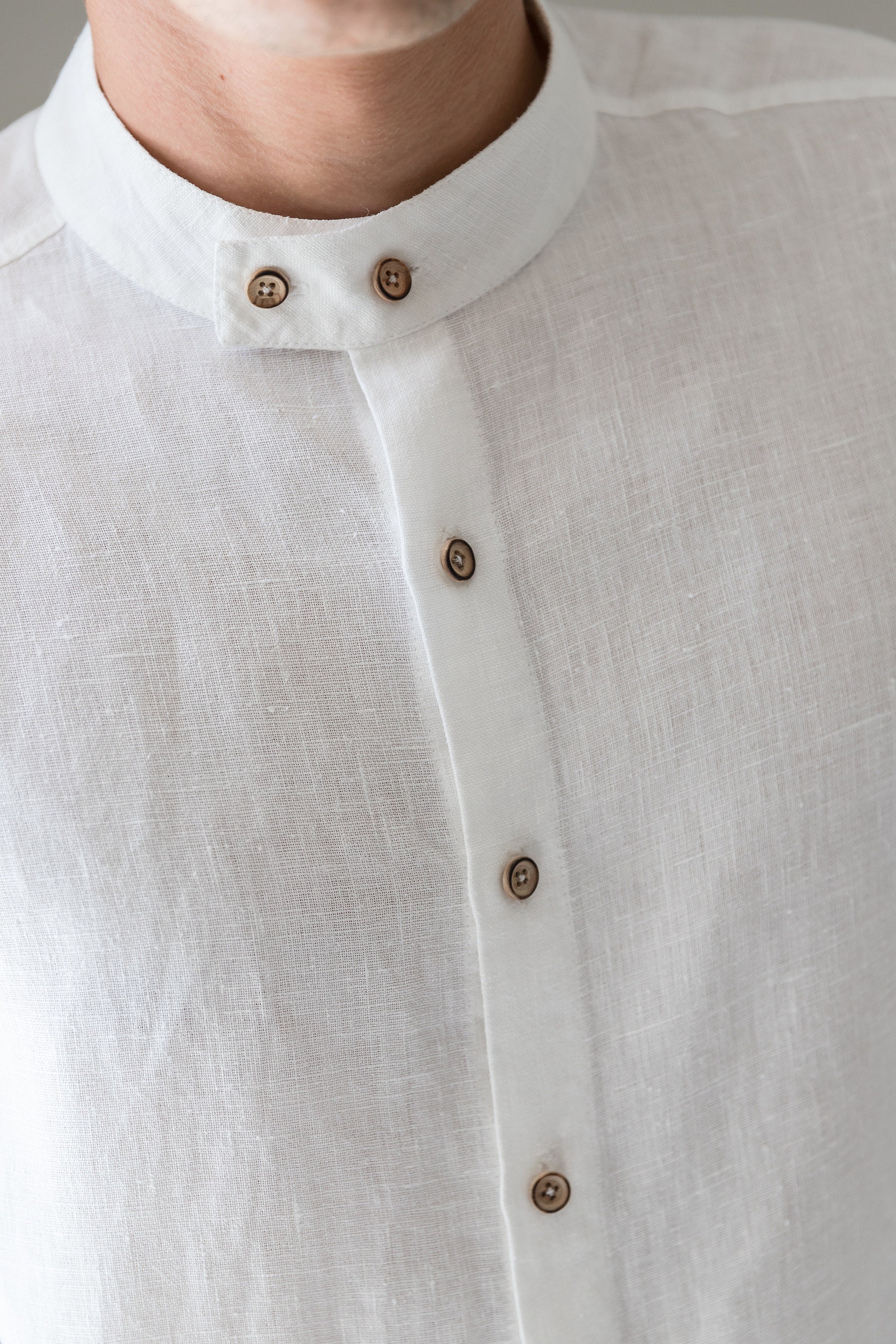 Mens linen shirt Band collar shirt White linen dress shirt | Etsy