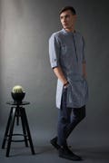Linen Tunic Shirt – Long Sleeve Kaftan Style with Roll-Up Sleeves, Lightweight Summer Shirt for Men