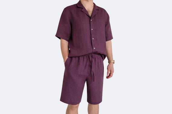 Summer Linen Set Men - Casual Two Piece Outfit - Short Sleeve Shirt and Shorts - Breathable Linen Clothing - Vacation Outfit for Men