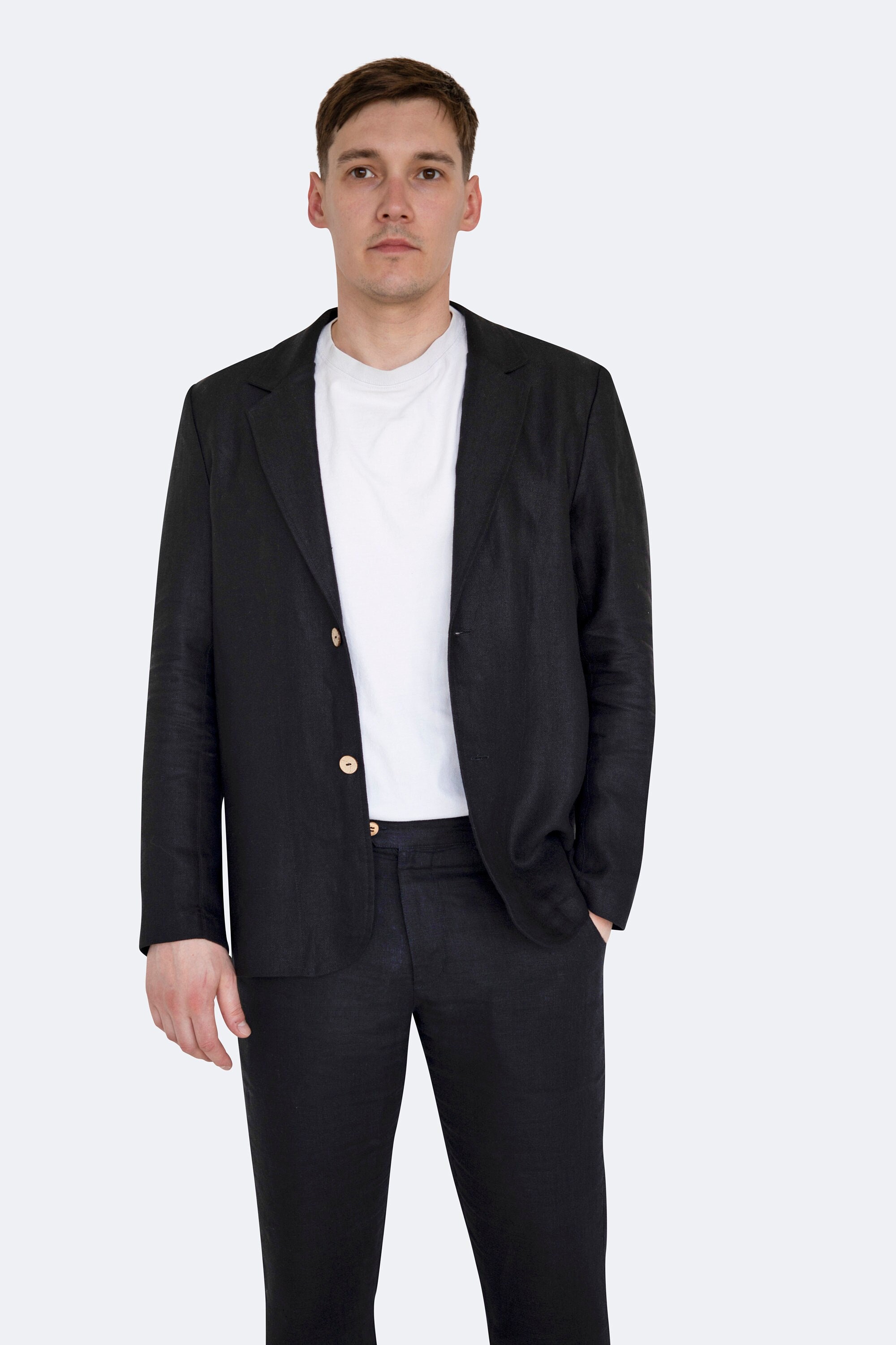Linen Blazer for Men Black Heavy Weight Wedding Suit Jacket Stylish and Breathable Summer Blazer