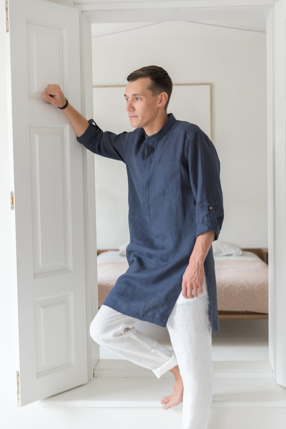 Mens Linen Tunic Long Linen Shirt for Men Natural Linen - Etsy Canada