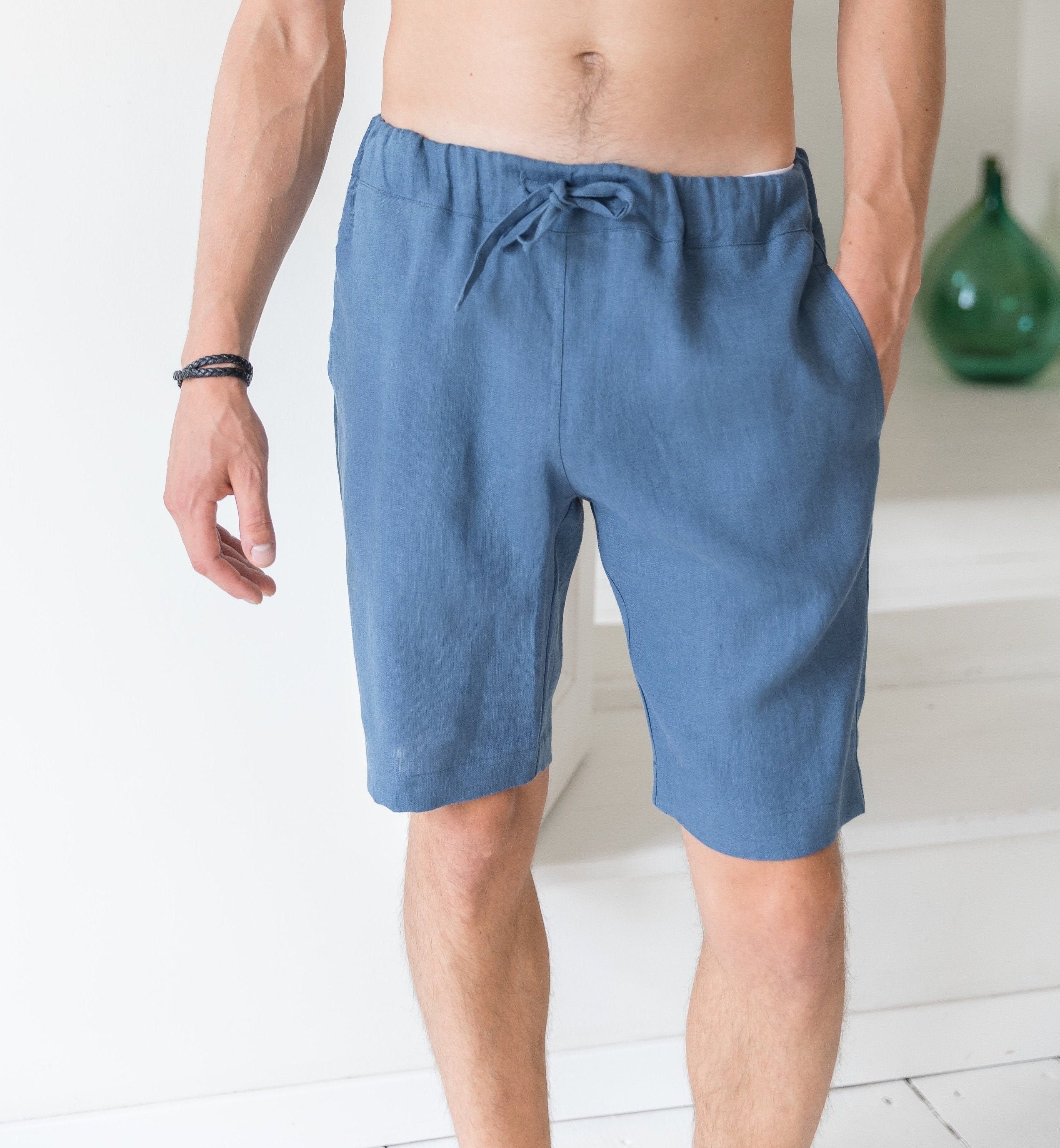 Beach Linen Shorts for Men - Casual Drawstring Summer Wear - Breathable, Lightweight, and Eco-Friendly