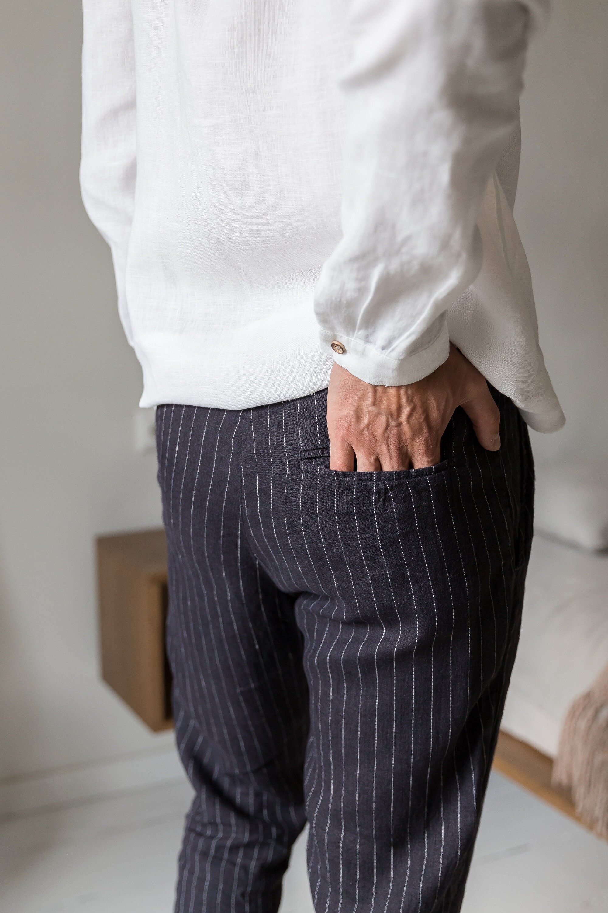 Mens Linen Pants Capri Pants Cropped Linen Trousers Etsy