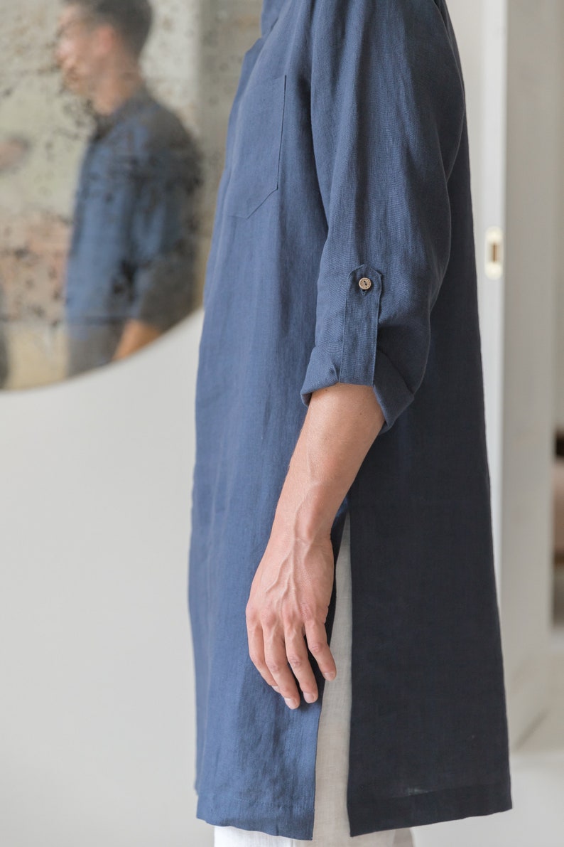 Mens Linen Tunic Long Linen Shirt for Men Natural Linen Etsy Canada
