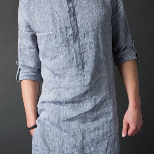 Mens linen tunic - Long linen shops shirt for men - Natural linen shirt - Mens dress tunic - Mens linen clothing