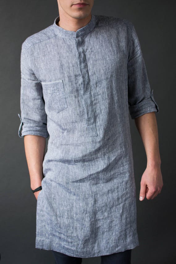 The Linen Tunic Men: Men's Linen Tunic Dress Shirt Long Sleeve
