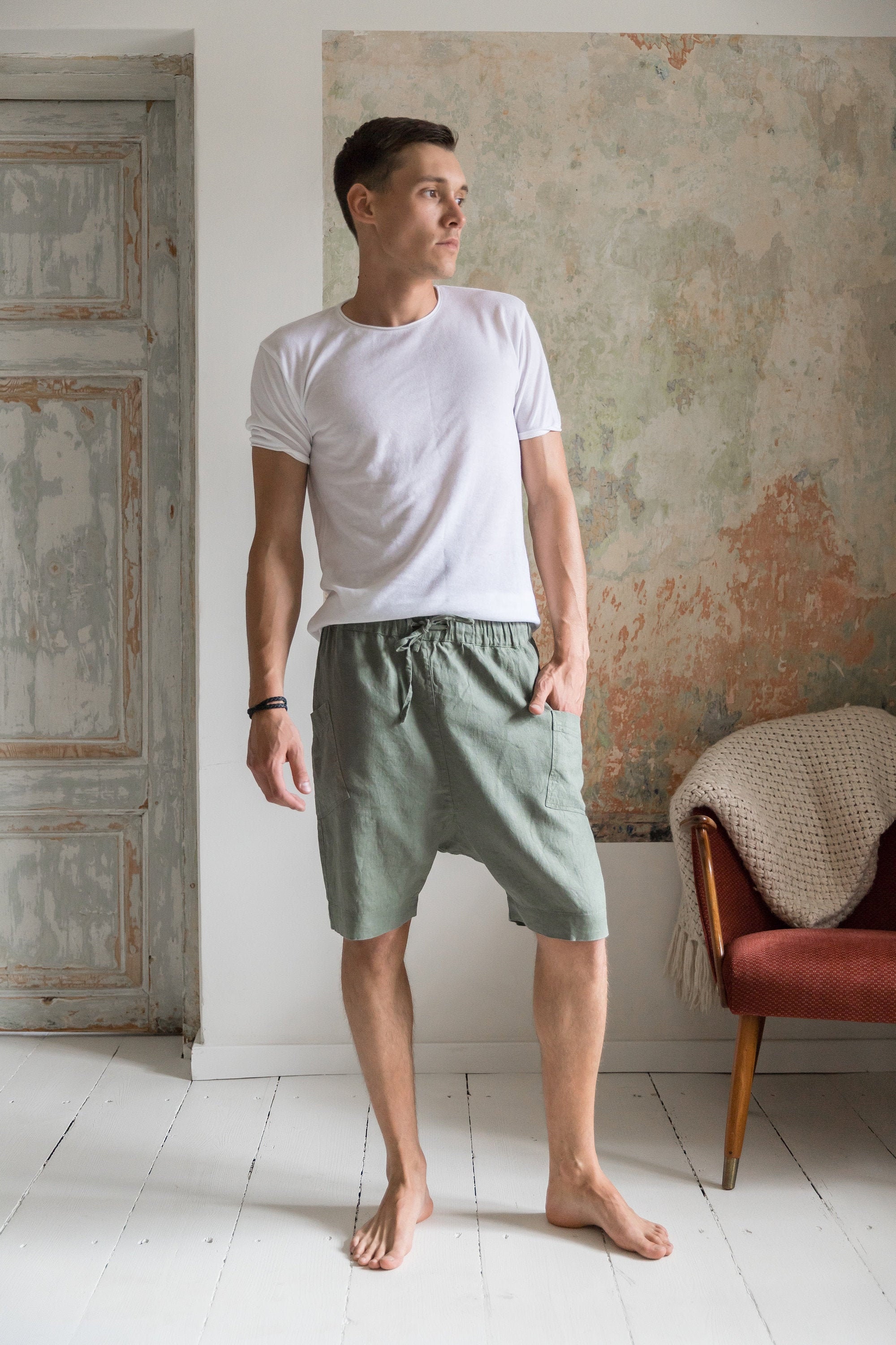 Drop-crotch Pants Style: Low Crotch Shorts With Pocket Cargo - Etsy