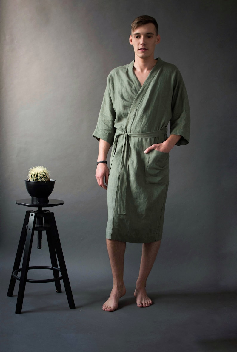 The Linen Kimono Robe Unisex Breathable Linen Bathrobe Etsy New Zealand