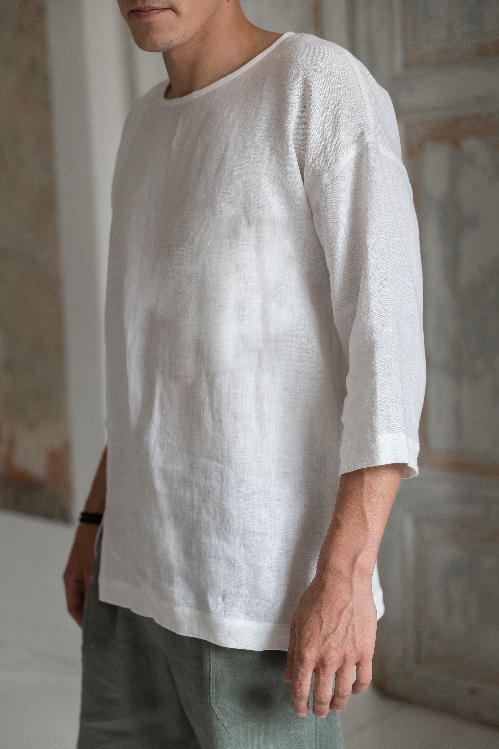 Mens Linen Tshirt Oversized Linen Shirt White Linen Shirt Etsy