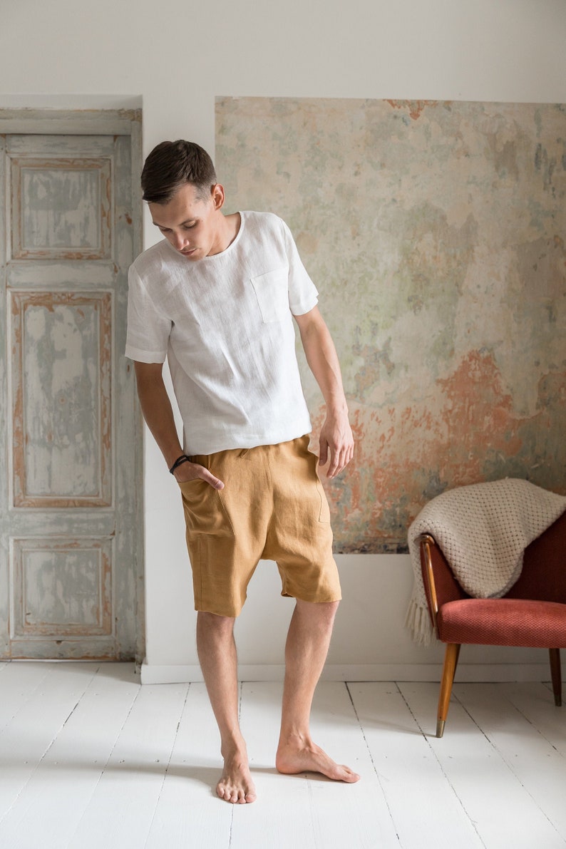 Mens linen shorts Drop crotch shorts Summer linen shorts Etsy