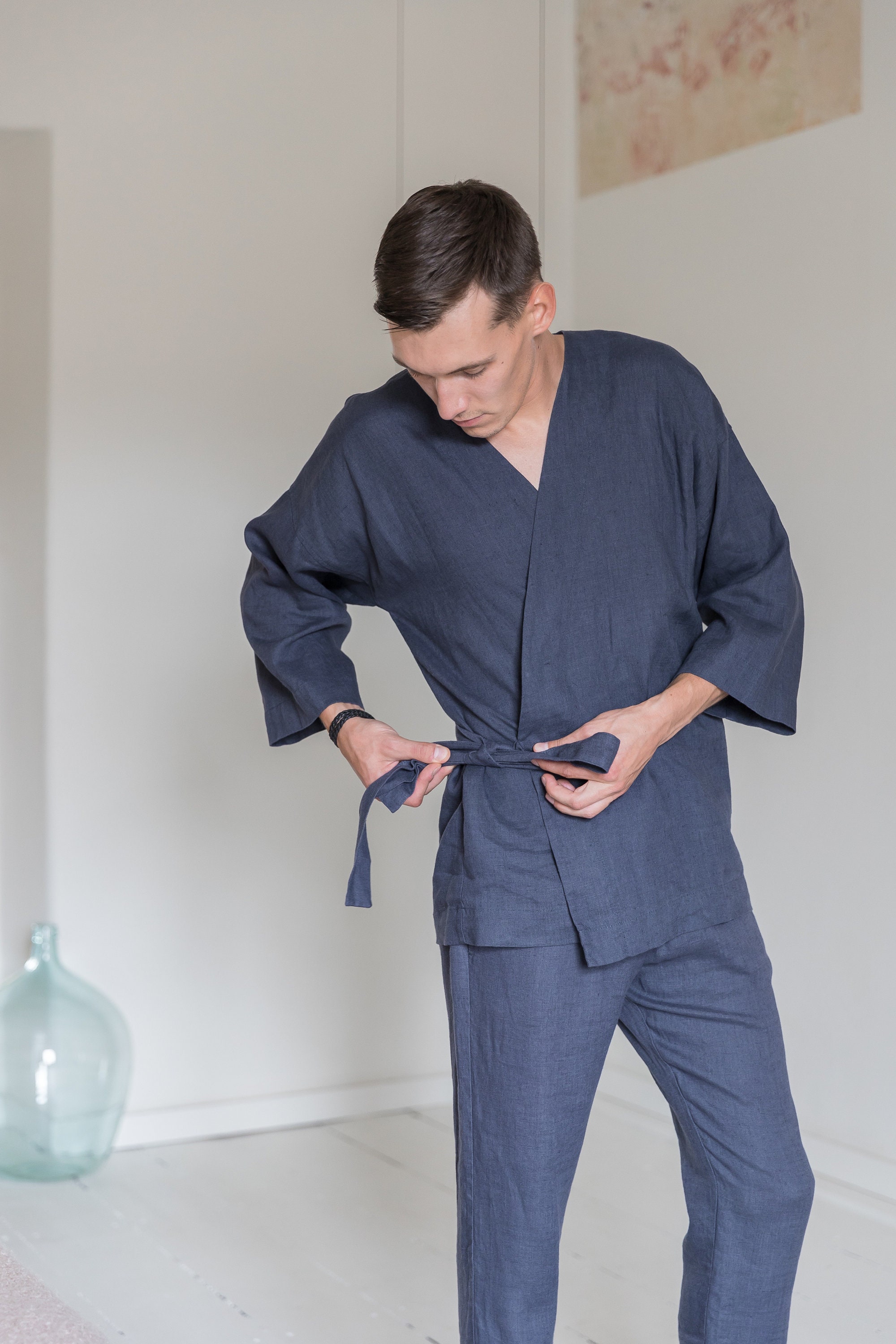 Linen Slumber: Breathable Linen Pajama Set With Pants and Robe the Perfect  Choice for Men's Sleep and Lounge Wear 