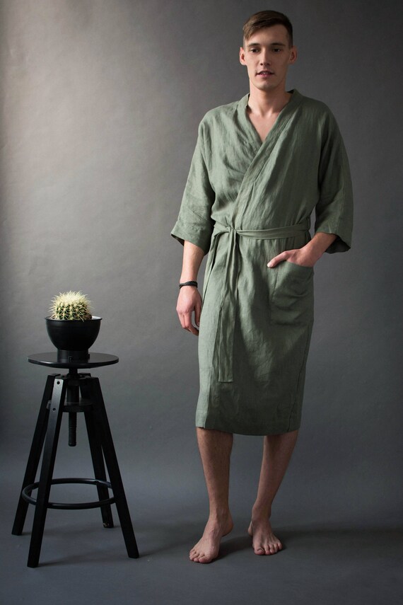 Mens linen bathrobe Linen kimono robe men Mens dressing | Etsy