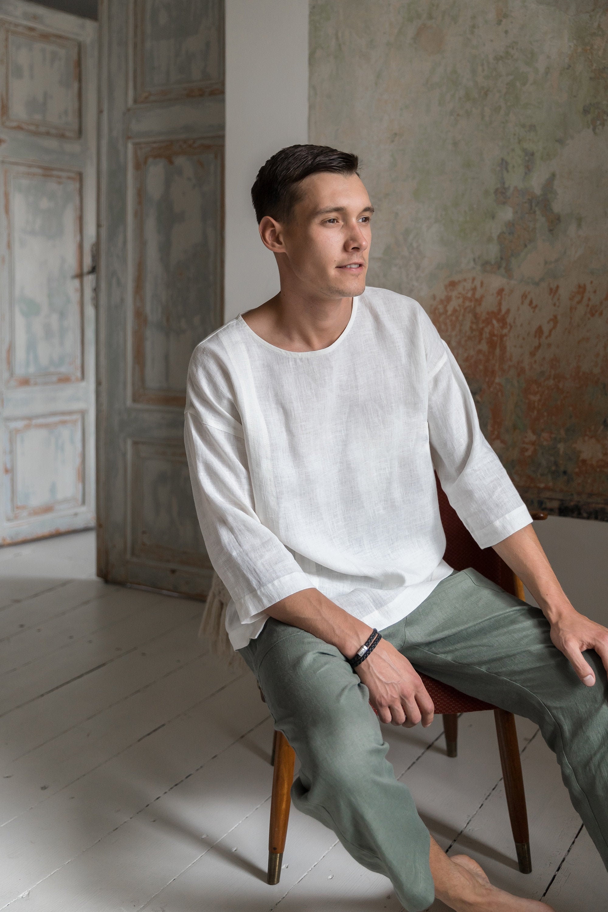 Breeze Linen Shirt – Loose Fit White Linen Top for Men