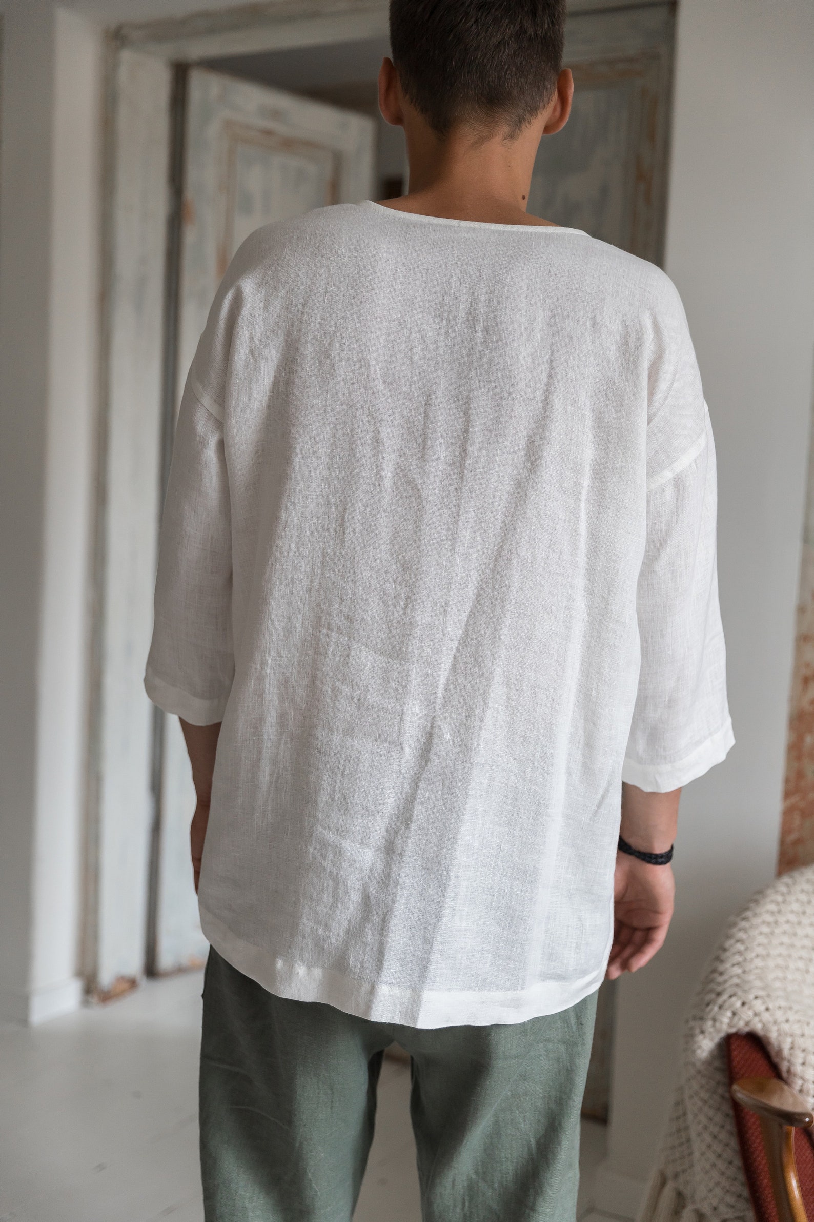 Mens Linen Tshirt Oversized Linen Shirt White Linen Shirt Etsy