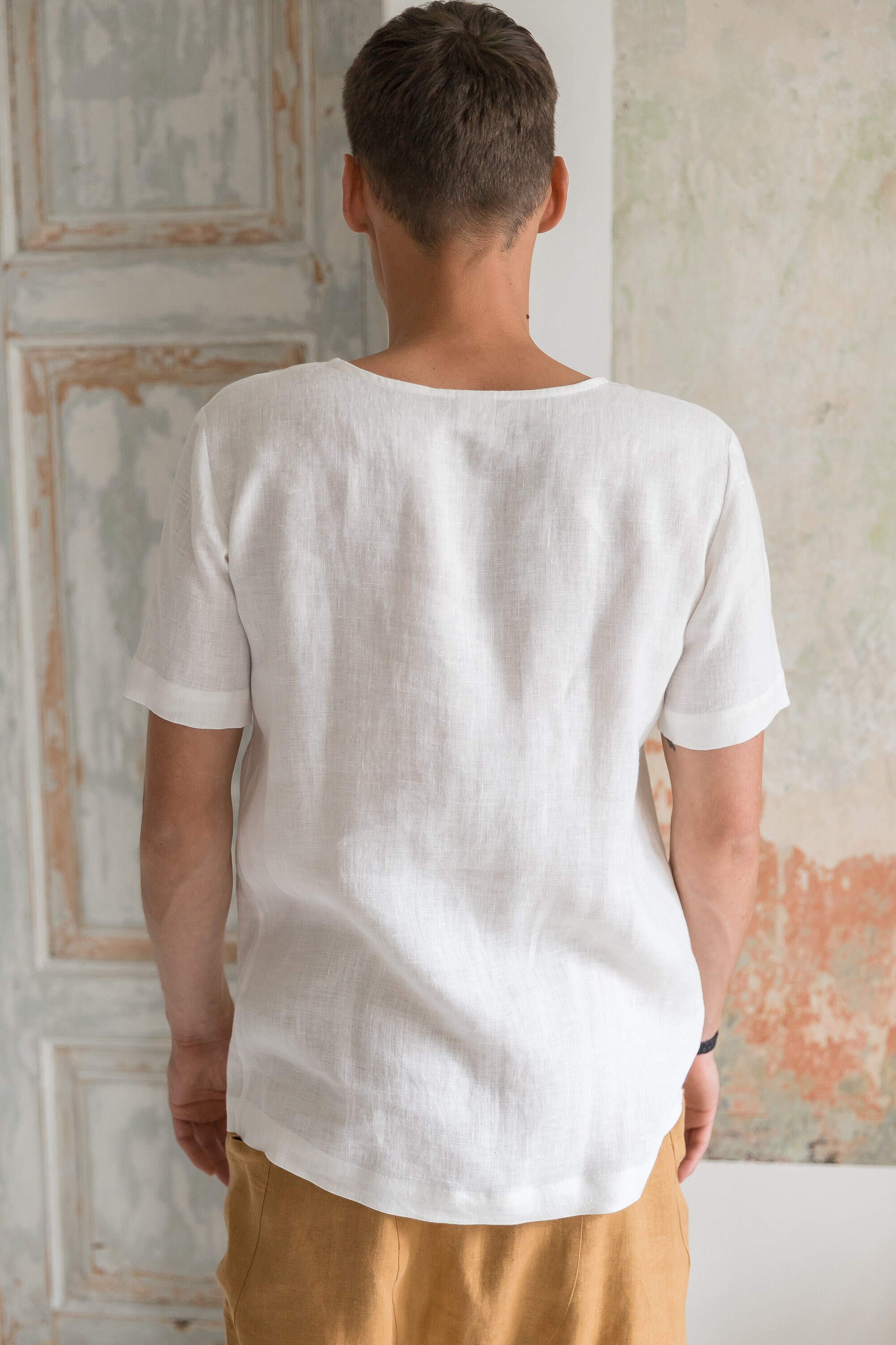 Mens Linen T-shirt Long Line Tee Short Sleeve Linen Top - Etsy