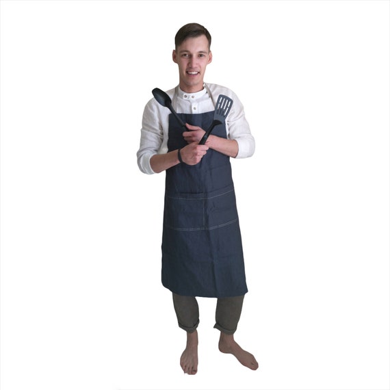 Bib linen apron with pocket Mens linen apron Kitchen apron for men Christmas apron for men Full linen apron