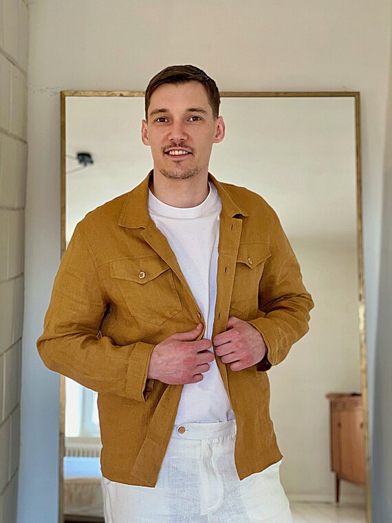 Mens casual top linen jacket