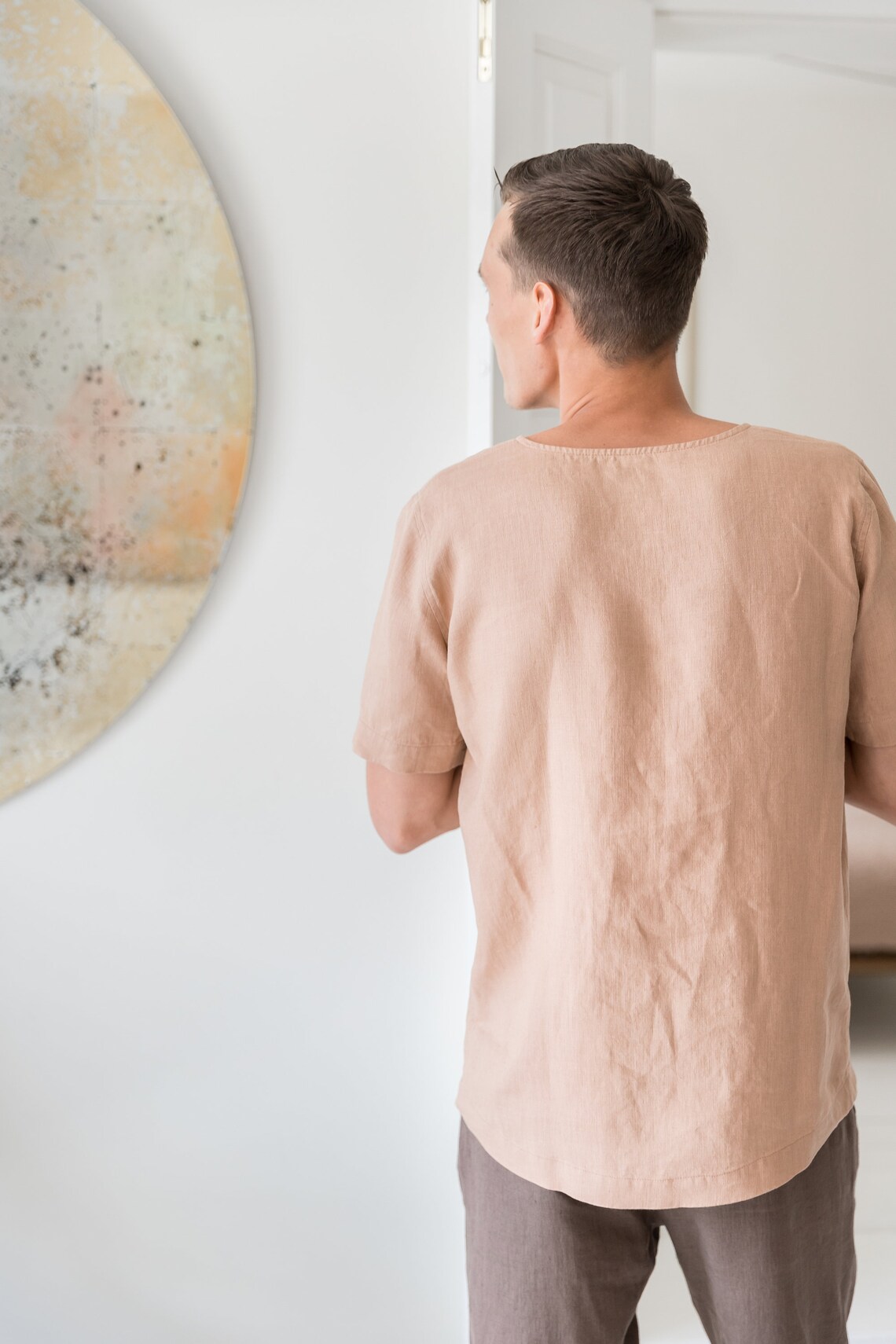 Mens Linen Tshirts Vneck Linen Tee for Men Short Sleeve Etsy