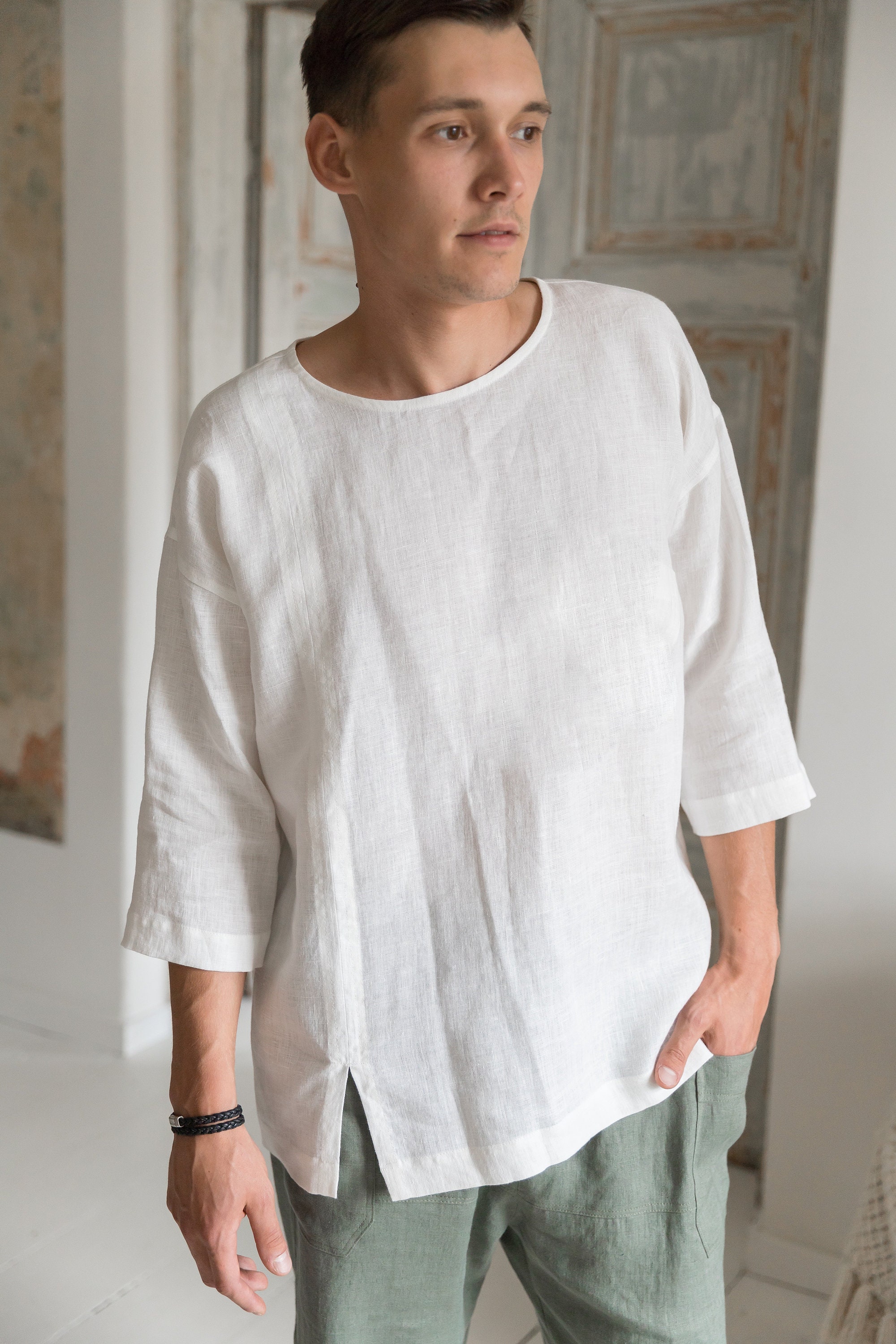 Mens Linen Tshirt Oversized Linen Shirt White Linen Shirt Etsy