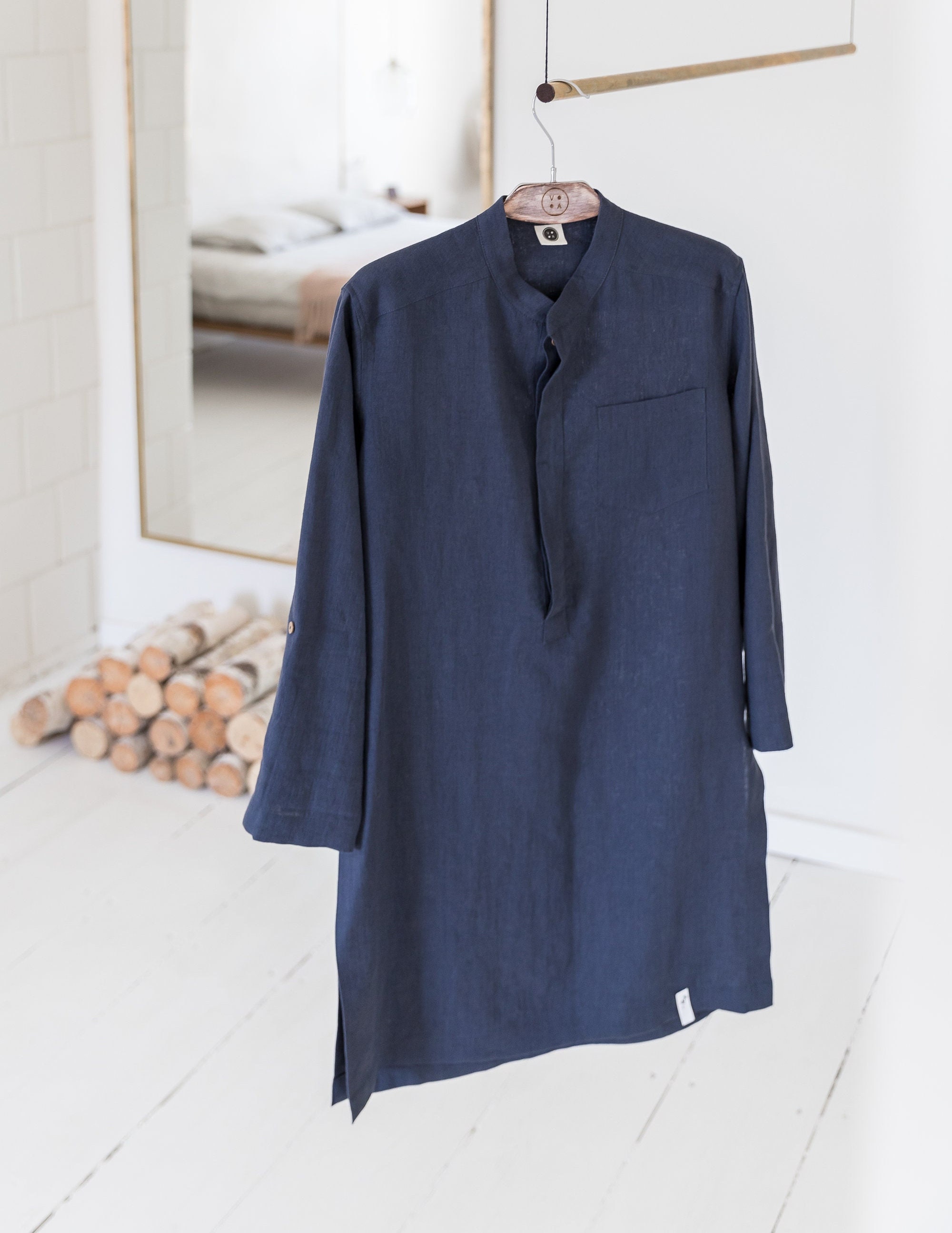 Linen Tunic Shirt – Long Sleeve Summer Tunic, Casual Mens