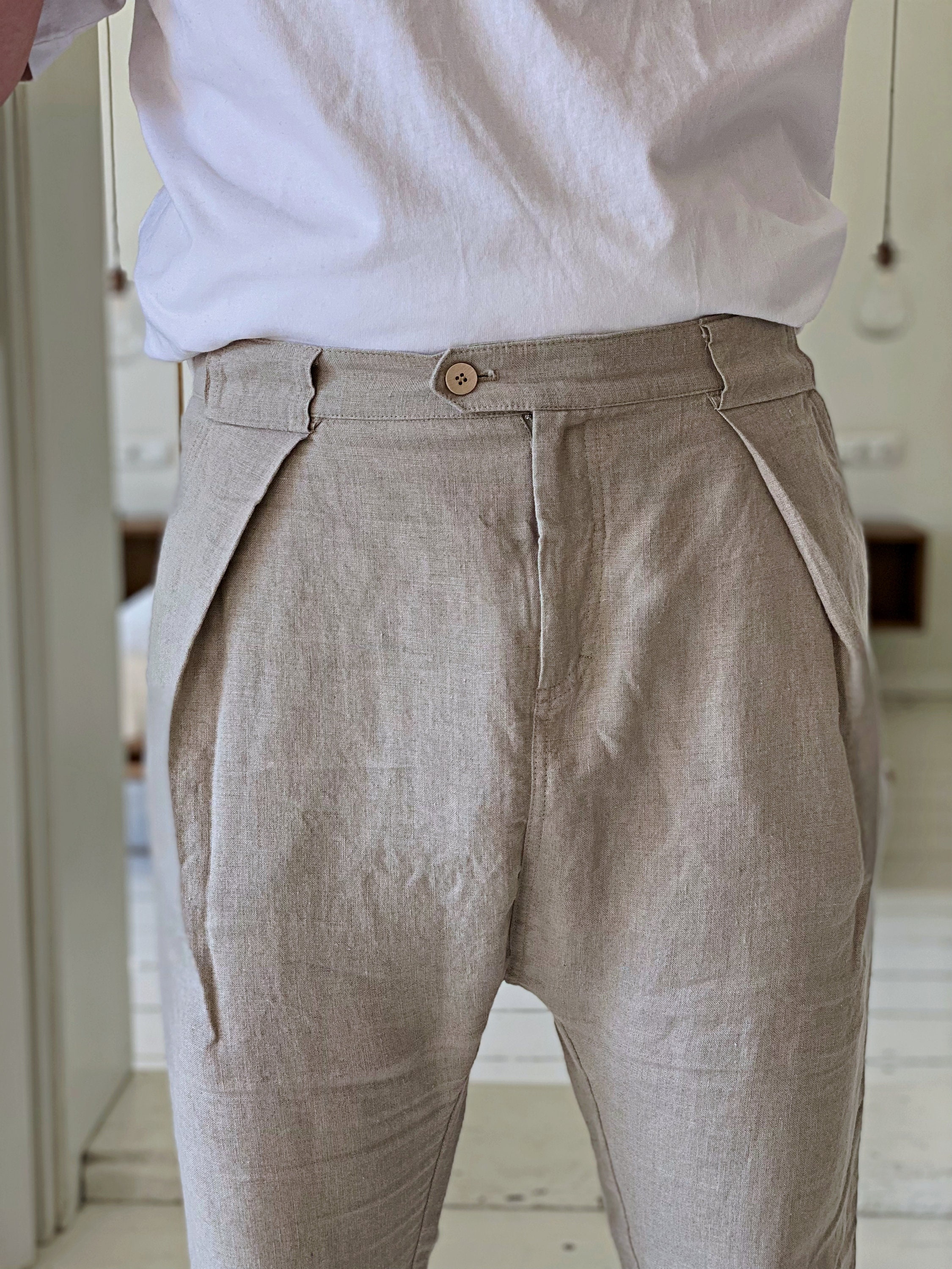 Mens Linen Pants Low Crotch Trousers Casual Linen Pants - Etsy