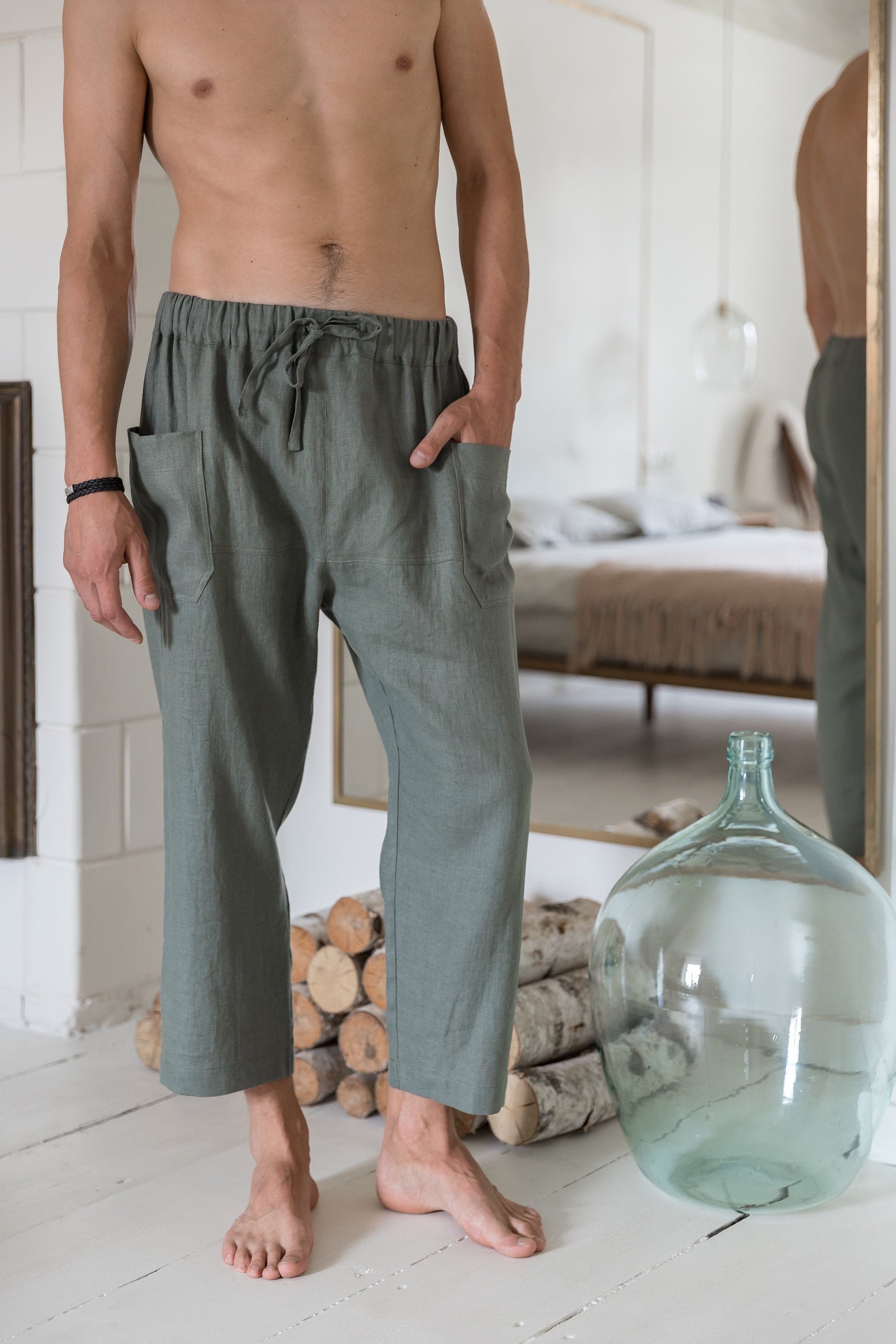 Compress homework Snuggle up Relaxed Riders: Men's Wide Leg Culotte Linen Pants - Etsy