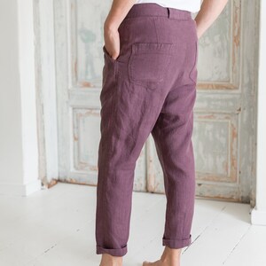 Linen Drop Crotch Trousers in Lime - 3540114