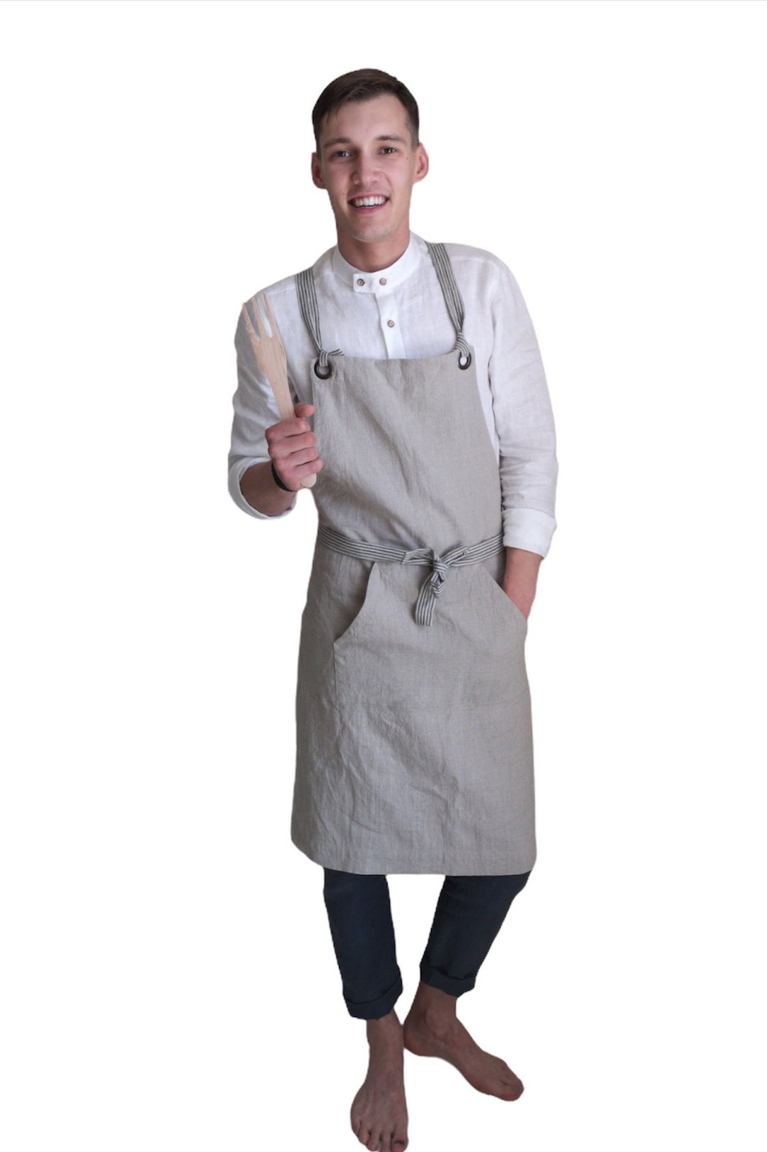 Men's Linen Apron Cross Back Kitchen Apron Full Linen Etsy