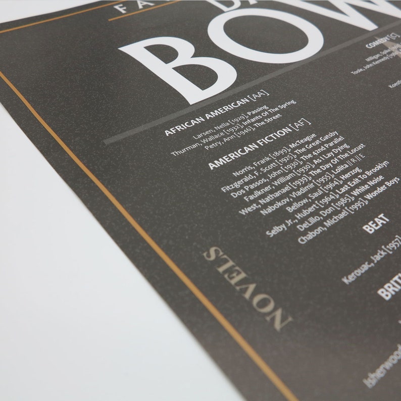 Size A2 Active David Bowie/'s favourite books and literary influences hand-signed print