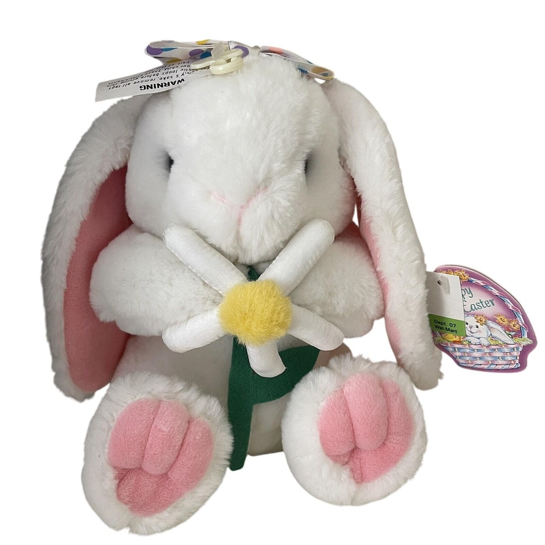 Vintage 90s Walmart Plush Easter Bunny Rabbit Stuffed White Flower vintage-90s-walmart-plush-easter-bunny-rabbit-stuffed-white-flower