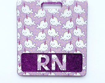 Rad&Happy Norwhal Pattern Badge Buddy - Rad And Happy, Nurse Gift, Peds Nurse, NICU Nurse, PICU Nurse, HemOnc Nurse, Nurses Week