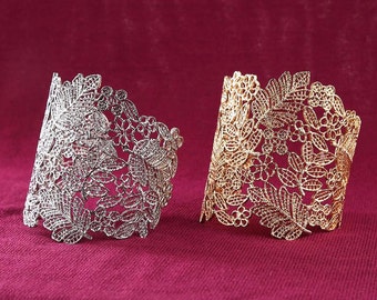 Lace Flower Cuff Bangles - Gold or Silver