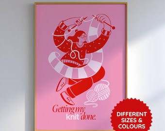 Art print – Knitting poster – Gift for knitting enthusiasts – Humorous illustration, Yarn Lover Wall Art – Matte paper – Print