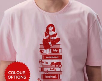 Cotton shirt for book lovers with illustration and funny slogan Gift for bookworms – Reading Lover Tee