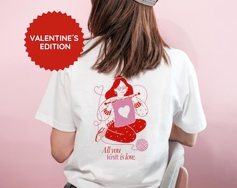 Cotton shirt with knitting illustration – Valentine's Day gift for knitters – Funny knitting shirt – Handicraft motif – Knit Lovers