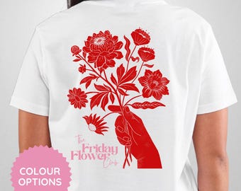 The Friday Flower Club T-shirt – Floral shirt made from heavy cotton | Floral design gift | Vintage flower graphic print