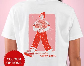Cotton shirt with knitting illustration – gift for knitters/crochet fans Funny knitted shirt – handicraft motif – crochet