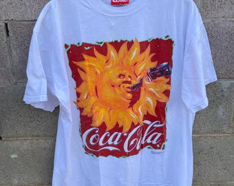 Vintage Coca Cola T Shirt Adult Fire Sun Double Sided 1995 Made In USA Size XL