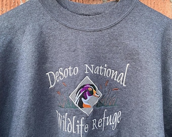 Sudadera vintage DeSoto con aves de la Fundación Nacional de Vida Silvestre, talla grande