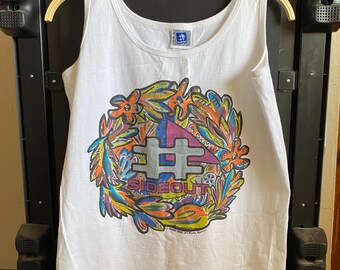Vintage Sideout Sport Graphic Tank Top White Medium Surf Beach