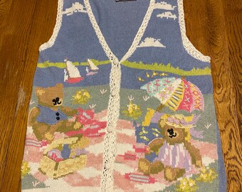 Tiara International Vintage Knit Vest Bears Beach Vacation