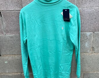 Vintage Polo Ralph Lauren Turtleneck Shirt Cotton Green 90s Preppy Ivy Small New