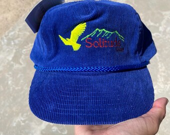 Vintage Solitude Ski Resort Utah Corduroy Strapback Hat New Blue Nature Travel