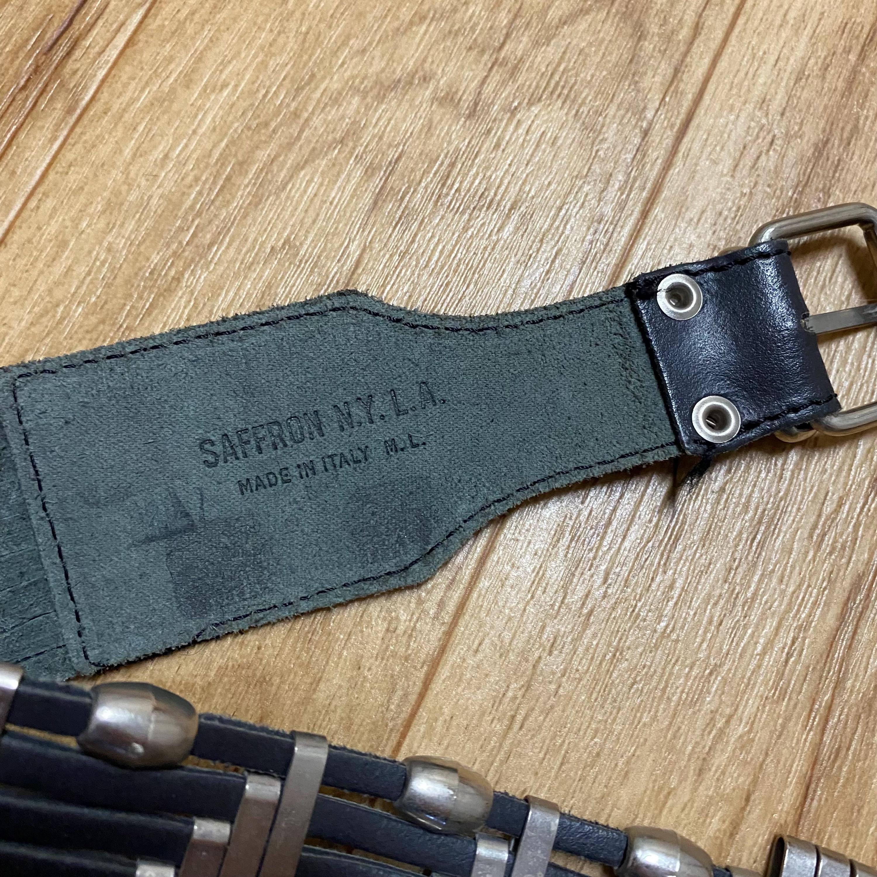 SAFFRON Concho Leather/Metal Belt Concho Belt - Silver Stamp & Leather by Nellie Bain  main image 3