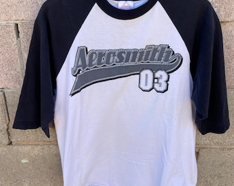 Vintage Aerosmith Raglan Band T-Shirt Size Large 2003 3/4 Sleeve